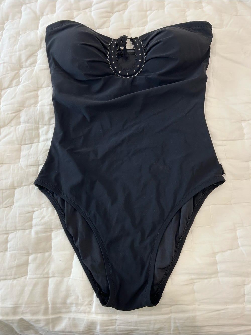 SHAN Strapless Black One-Piece Swimsuit with Decorative Accent